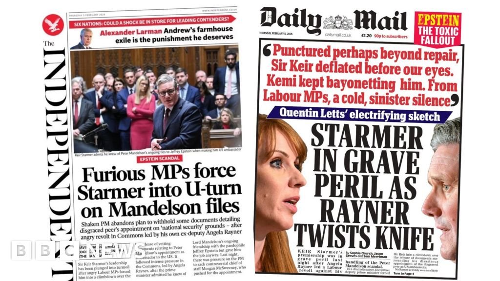 'U-turn on Mandelson files' and 'Starmer in grave peril'